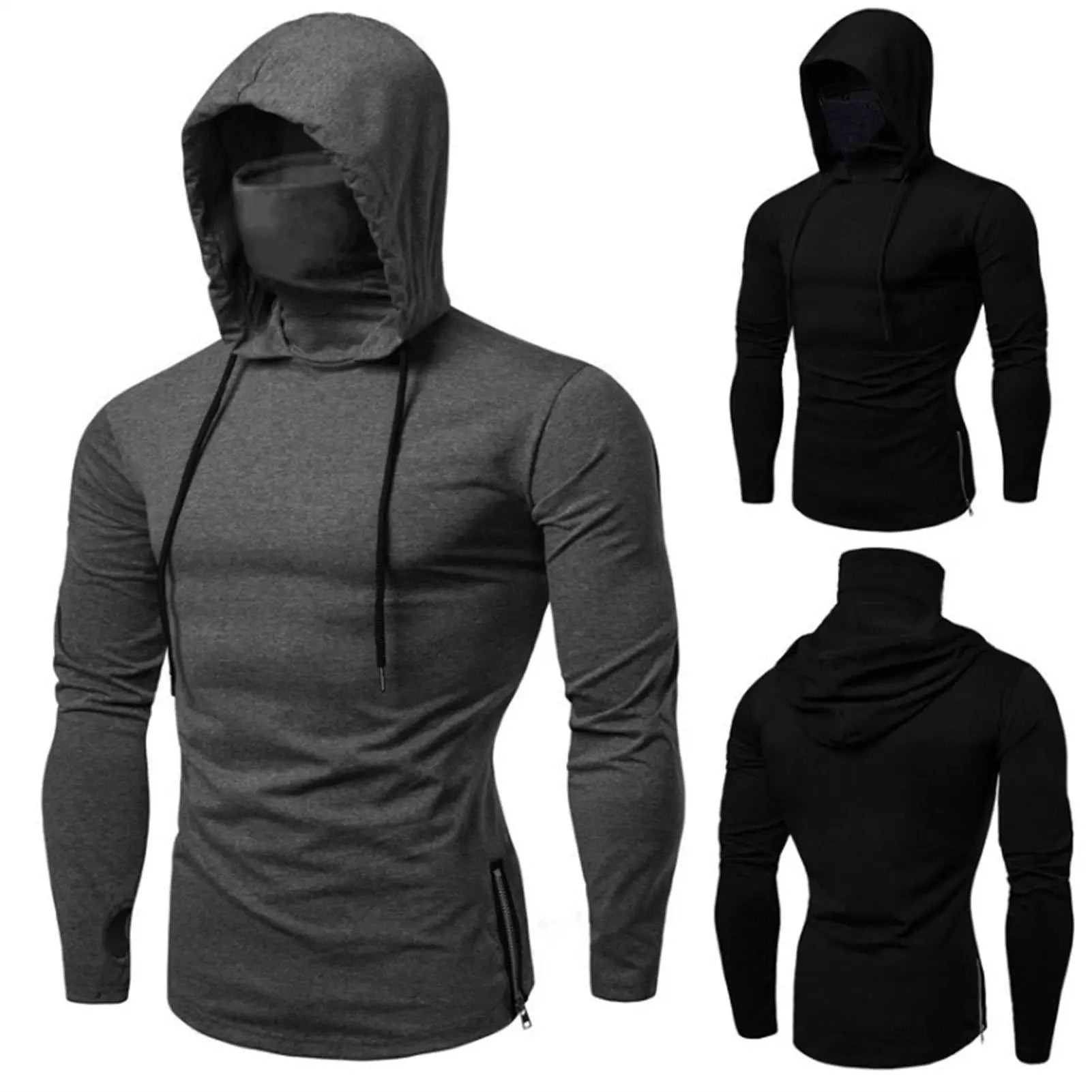 Men's Hoodies Autumn Casual Gym Thin Long Sleeve Hoodie Face Cover Solid Color Sweatshirt Men Clothing толстовки с капюшоном